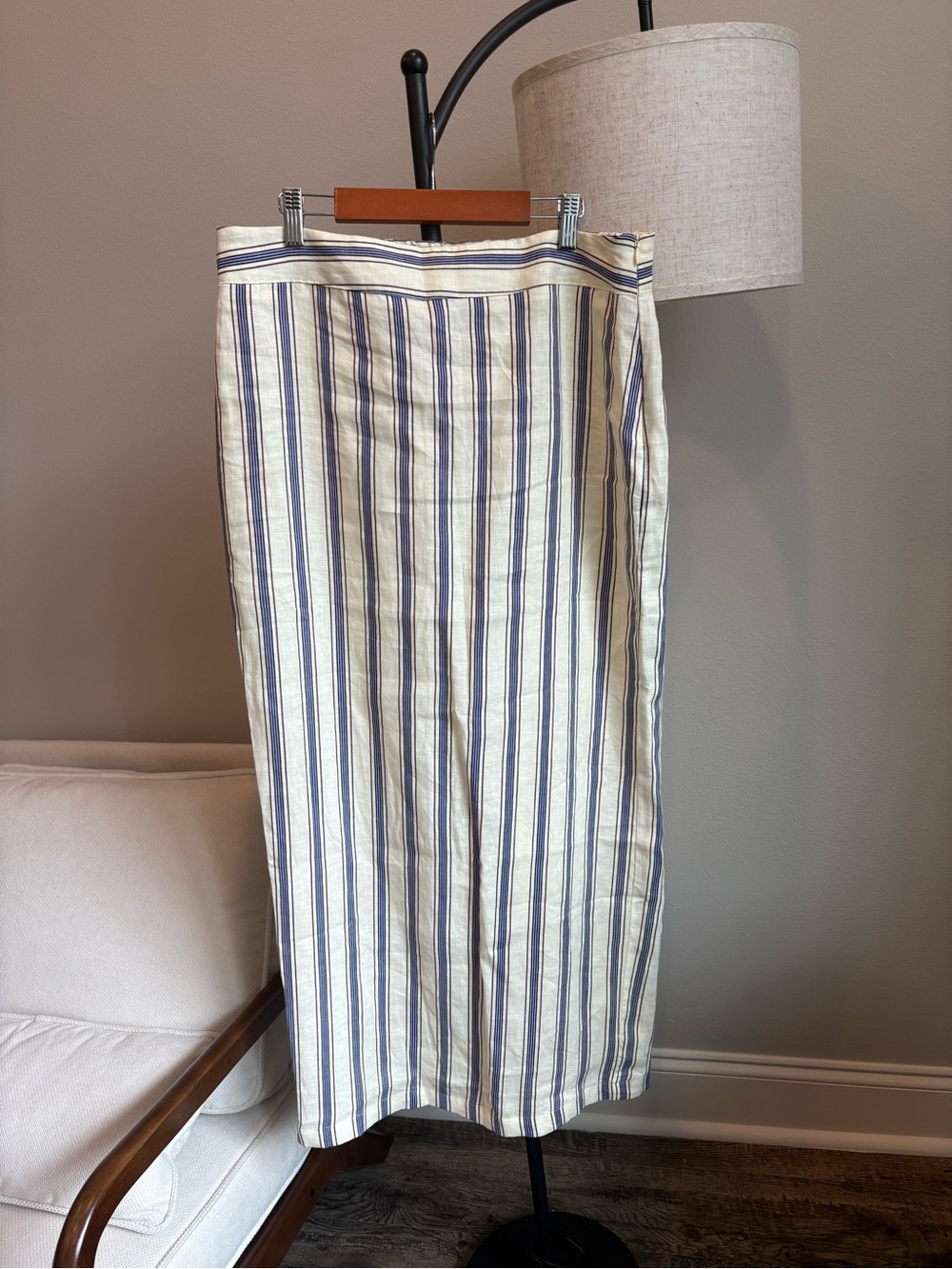 Mango Cream Maxi Skirt with Blue Vertical Stripes